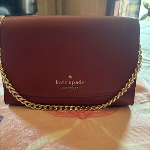 Kate Spade Red Gold Crossbody Bag with Chain Strap